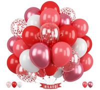 Globos rojos y blancos de 30,5 cm, metálicos, colores pastel, rojo, blanco, látex, confeti, juego de globos de cumpleaños, decoración para niñas, mujeres, San Valentín, compromiso, boda, confesión,