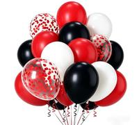 Globos Rojos y Negros, 100pcs Globos de Cumpleaños con Globo Blancos Negros y Rojo Mate para Feliz Cumpleaños Graduación Boda Bebé Bautizos Aniversario Halloween Año Nuevo Decoración Fiesta Cumpleaños