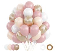 Globos Rosa, 62 Piezas Globos de Cumpleaños Retro Rosa Oro, Globo Champán Dorado Blanco Pink Nude con Globo Oro Metálicos para Decoración Cumpleaños Baby Shower Matrimonio San Valentín, 12 Pulgadas