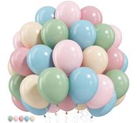Globos rosa, azul y verde, globos de 12 pulgadas, verde polvoriento, rosa pálido, beige, azul polvoriento, rubor, arena, blanco, para baby shower, flores silvestres, bebé en flor, jardín, té