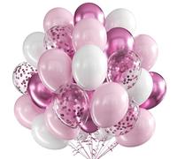 Globos Rosa Blanco, 60 Piezas Globos de cumpleaños, Globos Látex Rosa, Globos Fiesta, 12 Pulgadas Globos Confeti Metalizados Látex Globo para Cumpleaños Boda Baby Shower Bautizo Decoración de Fiesta