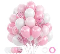 Globos Rosa Blanco, 62 Piezas Globo de Cumpleaños Rosa Pastel Blanco, Globo Pink Macaron Transparente con Confeti para Niñas Mujere Cumpleaños Baby Shower Boda Bautizos San Valentín Pascua 12 Pulgadas