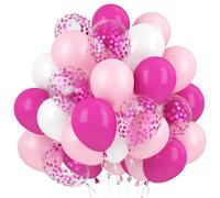 Globos Rosa caliente y Blancos, 60PCS Rosa Globos con Confeti para Bebe 1 Año Cumpleaños, Muchacha Bautizos Comunion Baby Shower Rosa,Bodas Aniversario Graduacion Fiesta Arco Decoracion