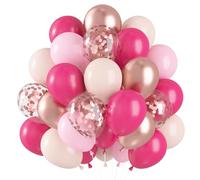 Globos Rosa Fucsia 60 Piezas, Globos de Cumpleaños Oro Rosa Fucsia, 12 Pulgadas Globo de Látex para Cumpleaños Bodas Baby Shower Graduación Fiestas Decoraciones de Arcos