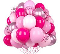 Globos Rosa Intenso, 60 Piezas 12 Pulgadas Látex Rosa Pastel Con 2 Cintas y Confeti para Princesas, Niñas, Mujeres - Cumpleaños, Baby Shower, Aniversario, Fiesta Compromiso, Decoración