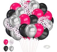 Globos Rosa Negro Plata 50 Piezas 12 Pulgadas Balloons Látex de Helio, Baloes de Confeti Rosa Negro y Blanco de Confeti para Adultos y Niños para Boda Aniversario Cumpleaños Bautizo Fiesta (Set E)