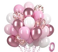 Globos Rosas, 30 Metálico Rosas Blancos, Globos de Confeti Oro Rosa, Helio Rosa Claro Blanco para Niñas, Mujeres, Cumpleaños, Bodas, Confirmación, Compromisos, Baby Showers