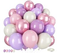 Globos rosas y morados, 50 globos bohemios de 12 pulgadas con globo retro morado, rosa y blanco para novias, niñas, mujeres, cumpleaños, baby shower, fiesta, boda, decoración de fiesta