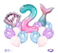 Globos Sirena 2 Años Gigante XXL 101Cm Globo Digital Arcoíris Foil Globo Numero 2 Globos de Cumpleaños 2 Años Niña Sirena para Bodas, Baby Shower, Princesa Fiesta (#2)