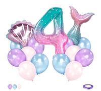 Globos Sirena 4 Años Gigante XXL 101Cm Globo Digital Arcoíris Foil Globo Numero 4 Globos de Cumpleaños 4 Años Niña Sirena para Bodas, Baby Shower, Princesa Fiesta (#4)