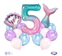 Globos Sirena 5 Años Gigante XXL 101Cm Globo Digital Arcoíris Foil Globo Numero 5 Globos de Cumpleaños 5 Años Niña Sirena para Bodas, Baby Shower, Princesa Fiesta (#5)