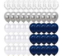 Globos SKYIOL 50 piezas 30 cm Azul Blanco Plata Metalizado Confeti Helio Globo de Látex Como Fiesta Celebración Decoraciones para Niños Cumpleaños Boda Baby Showers Graduación Día de San, Set 3
