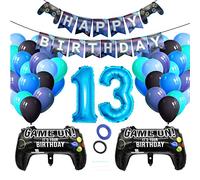 Globos Techextra para Decoración de Cumpleaños de Niño de 13 Años, Videojuegos, Fiesta con Pancarta Happy Birthday