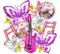 Globos Tema Musical Rosa - 16 Piezas de Aluminio con Guitarra, Nota, Bola de Discoteca, Mariposa, Corazón y Estrella para Decoración de Fiestas