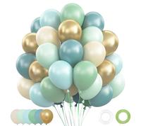 Globos Verde Azul, 62 Piezas Globos de cumpleaños Verde Salvia Azul Retro, Globo Dorado Blanco Arena Beige con Globo Oro Metálicos para Decoración Cumpleaños Niño Baby Shower Bautizo Boda, 12 Pulgadas