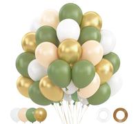 Globos Verde Dorado, 62 Piezas Globos de cumpleaños Verde Oliva Oro, Globo Dorado Blanco Nude con Globo Oro Metálicos para Decoración Cumpleaños Niño Baby Shower Bautizos Jungla Safari, 12 Pulgadas