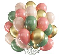 Globos Verde dorado y Rosa, 60 Piezas Globos de cumpleaños, Globos Látex Azul, Globos Fiesta, 12 Pulgadas Globos Metalizados Látex Globo para Cumpleaños Boda Baby Shower Bautizo Decoración de Fiesta