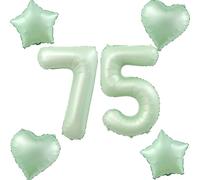 Globos verde oliva número 75+4 piezas globos de foil con forma de corazón/estrella número 75. Decoración de cumpleaños para mujer/niña, globo gigante número 75 de 75". Decoración de cumpleaños para
