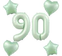 Globos verde oliva número 90+4 piezas globos de corazón/estrella de foil número 90. Globo gigante número 90 para cumpleaños de mujer o niña, decoración de cumpleaños para hombre, globo de número 90