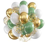 Globos Verde Oliva Oro, 60 Piezas Globos de cumpleaños, Globos Látex Blanco, Globos Fiesta, 12 Pulgadas Globos Metalizados Látex Globo para Cumpleaños Boda Baby Shower Bautizo Decoración de Fiesta