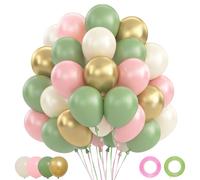 Globos Verde Rosa, 62 Piezas Globos de cumpleaños Verde Oliva Dorado, Globo Rosa Beige Crema Blanco con Globo Oro Metálicos para Decoración Cumpleaños Niña Baby Shower Jungla Safari Jardín 12 Pulgadas