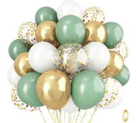 Globos verde salvia y dorado para decoración de fiesta de cumpleaños, juego de 30 piezas con globos en forma de estrella, puntos dorados blancos metálicos y transparentes, látex con cintas, soporta