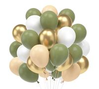 Globos Verdes Salvia y Dorados Blancos, 60pcs Globos Latex Verde Oliva Oro, Blancos Globo Metalico Dorados para Cumpleaños, Boda, Baby Shower, Graduacion Fiesta Decoracion