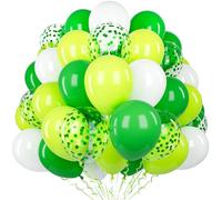 Globos Verdes y Blancos, 60 Piezas 12 Pulgadas Globos Látex Blanco Mate Verde Lima con 2 Cintas y Globos Confeti para Niños Hombres Cumpleaños Baby Shower Aniversario Fiesta Safari Jungla Decoración