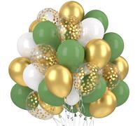 Globos Verdes y Dorados, 60pcs Globos Latex Verde Oliva Blancos Globo Metalico Dorados, Globos Verdes Dorados Blancos para Cumpleaños Bodas Baby Shower Fiestas Decoracion