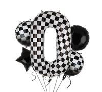 Globos XXL a cuadros con número 0, color negro y blanco, 5 unidades, mylar helio, números, 0 coches de carreras, globos para fiestas, cumpleaños, temática de carreras, 100 cm