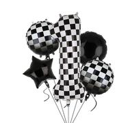 Globos XXL a cuadros con número 1 en blanco y negro para coche de carreras, 5 unidades, mylar helio, números, 1 coche de carreras, globos para fiestas, cumpleaños, temática de carreras, 100 cm