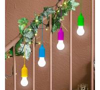GloBrite Paquete de 4 bombillas LED con cable de tracción, luces de cuerda para interiores, funciona con pilas, lámpara colgante de batería, luces blancas para decoración del hogar