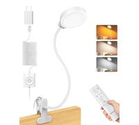 Glocusent 5W Lampara Pinza Cabecero Cama, 36 LED Lampara Lectura Pinza | 3 Colores 5 Niveles de Brillo, USB Luz Lectura con Cuello de Cisne para Cama con Adaptador y mando a distancia