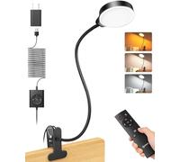 Glocusent 5W Lampara Pinza Cabecero Cama, 36 LED Lampara Lectura Pinza | 3 Colores 5 Niveles de Brillo, USB Luz Lectura con Cuello de Cisne para Cama con Adaptador y mando a Distancia