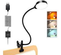 Glocusent 5W Lampara Pinza Cabecero Cama, 36 LED Lampara Lectura Pinza | 3 Colores 5 Niveles de Brillo, USB Luz Lectura con Cuello de Cisne para Cama/Escritorio/Cabecero con Adaptador