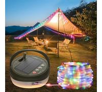 Glocusent Cadena de Luces para Camping Enrollable 10 m 130 LED, 2 en 1 con Energía Solar Lampara Recargable por USB Con 20 Modos Iluminación, Resistente al Agua para Camping, jardín, Decoración Fiesta