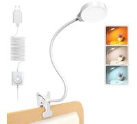 Glocusent Lámpara Lectura 5W 36 LED con Pinza - 3 Colores & 5 Brillos, CRI90, Cuello Flexible + USB - Ideal para Cama/Noche (Blanco)