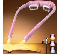 Glocusent Luz de cuello, luz de lectura, 3 colores y 5 brillos continuos, luz de libro con temporizador y ayuda para dormir, recargable para 100 horas de larga duración, diseño ergonómico, perfecta