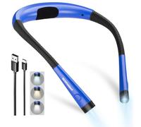 Glocusent Luz de Lectura, Lampara Libro de Lectura Recargable, 3 Colores, 6 Niveles de Iluminación, Brazos Flexibles, Larga Duración, Perfecto para Leer, Tejer, Acampar, Reparar