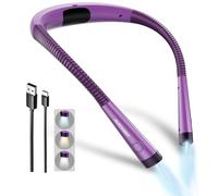 Glocusent Luz de Lectura, Lampara Libro de Lectura Recargable, 3 Colores, 6 Niveles de Iluminación, Brazos Flexibles, Larga Duración, Perfecto para Leer, Tejer, Acampar, Reparar