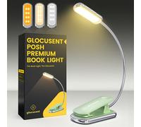 Glocusent Posh Premium Luz Lectura Libros Cama con Temporizador, Luz Lectura 16LED Recargable, Funciona 160hrs,Lampara Lectura para Cuidado de Vista,3Colores & 5Brillos,Ideal para Lectore