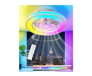 GLOFAN Ventilador de Techo con luz, Motor DC Silencioso Lampara Ventilador Techo RGB Regulable 3000K-6500K, 6 Velocidades Mando a Distancia Moderno Ventiladores para Dormitorio, Salon, Cocina, Ø42CM