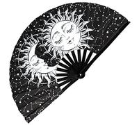GloFX Rave Fan - Sun & Moon - Ventilador plegable grande - Esencial para festivales de música, accesorios EDM Rave, ventilador de mano plegable, ventilador Clack