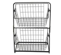 GLOGLOW Cesta de Almacenamiento de Fruteros con 2 Perchas para Plátanos, Organizador de Encimera para Frutas, Verduras, Cebollas, Patatas, Aperitivos, Cesta de Frutas de 2 Niveles, Malla de Acero Al