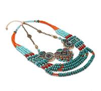 GLOGLOW Collar Bohemio, Joyería Multicapa de Estilo étnico Hecha a Mano, Colgante de Aleación de 80 Cm para Ocasiones Informales y Formales