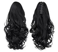 GLOGLOW Extensión de Cabello de de Caballo, Fibra Sintética Ondulada con Clamp/Holder de Garra Fuerte, Rápido de Cabello para Mujeres en Fiestas y Cosplay (BLACK)