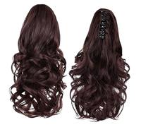GLOGLOW Extensión de Cabello de de Caballo, Fibra Sintética Ondulada con Clamp/Holder de Garra Fuerte, Rápido de Cabello para Mujeres en Fiestas y Cosplay (marrón negro)