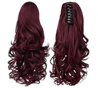 GLOGLOW Extensión de Cabello de de Caballo, Fibra Sintética Ondulada con Clamp/Holder de Garra Fuerte, Rápido de Cabello para Mujeres en Fiestas y Cosplay (vino)