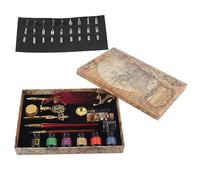 GLOGLOW Juego de Bolígrafos Europeos, Kit de Escritura Retro con Pluma, Acero Inoxidable y Cera de Laca Al Fuego para Entusiastas de la Caligrafía y la Escritura (SP271906R rojo vino dorado (pluma