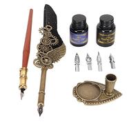 GLOGLOW Juego de Tinta y Pluma de Estilo Retro Diseño de Ala Mecánica con 4 Puntas Intercambiables y Soporte para Bolígrafo para Escribir Caligrafía Regalar (BLACK)